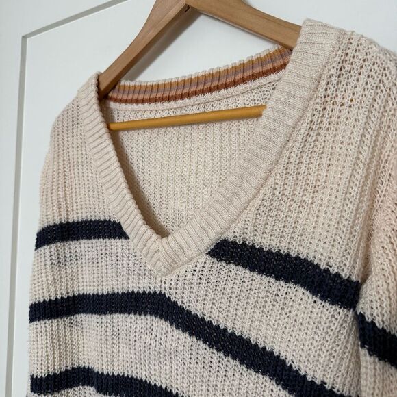 Faherty Sweater Womens Sz XS Miramar Stripe Linen Cotton Chunky Knit V Neck Boho - Picture 3 of 10
